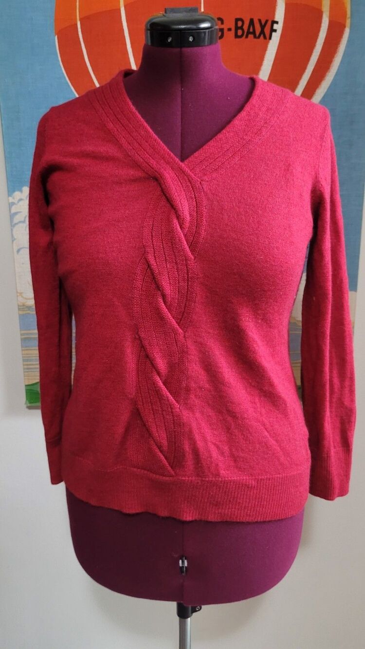Coldwater Creek Red N-Neck Pullover Cable Knit Sweater Women's L14-16